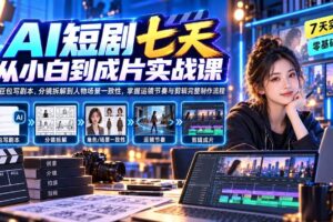 （20329期）AI短剧七天从小白到成片实战课：从豆包写剧本、分镜拆解到人物场景一致性，掌握运镜节奏与剪辑完整制作流程