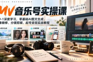 AI MV音乐号实操课,从0-1深度学习,零基础AI图文生成、人像精修、分镜剪辑、起号变现实战教程
