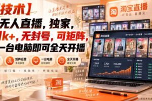 【独家新技术】淘宝无人直播,日入1k+,无封号,可矩阵,只要一台电脑即可全天开播【揭秘】