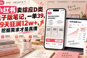 小红书卖综应D类电子版笔记,一单39,49天狂澜12w+,挖掘需求才是真理