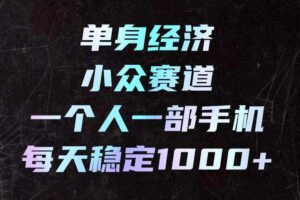 单身经济小众赛道，一个人一部手机，每天稳定1000+，长期可持续的赛道【揭秘】