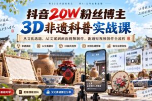 （20356期）抖音20W粉丝博主3D非遗科普实战课：从文化选题、AI文案到画面视频制作，跑通短视频创作全流程