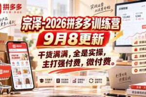 宗泽-2026拼多多训练营9月8更新，干货满满，全是实操，主打强付费，微付费