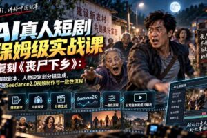 （20360期）AI真人短剧保姆级实战课，复刻《丧尸下乡》：从爆款剧本、人物设定到分镜生成，掌握Seedance2.0视频制作与一致性流程