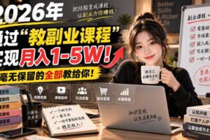 2026年通过“教副业课程”实现月入1-5W！毫无保留的全部教给你！【揭秘】