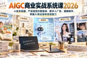 AIGC商业实战系统课2026，从绘本绘画、产品视觉到智能体、数字人广告、漫剧制作，掌握AI商业接单变现能力