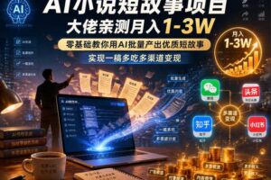 AI小说短故事项目，大佬亲测月入1-3W，零基础教你用AI批量产出优质短故事，实现一稿多吃多渠道变现（更新0910）