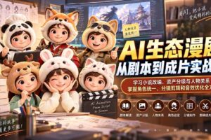 (20412期)AI生态漫剧从剧本到成片实战课:学习小说改编、资产分级与人物关系,掌握角色统一、分镜剪辑和音效优化全方法