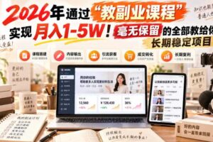 2026年通过“教副业课程”实现月入1-5W!毫无保留的全部教给你!长期稳定项目【揭秘】