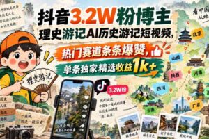 抖音3.2W粉博主理史游记AI历史游记短视频教学,热门赛道条条爆赞,单条独家精选收益1k+