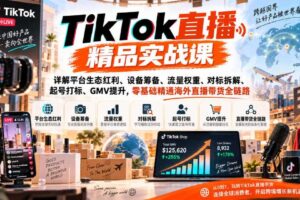 TikTok直播精品实战课,详解平台生态红利、设备筹备、流量权重、对标拆解、起号打标、GMV提升,零基础精通海外直播带货全链路