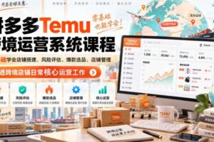Temu跨境拼多多运营系统课程,零基础学会店铺搭建、风险评估、爆款选品、店铺管理,吃透跨境店铺日常核心运营工作