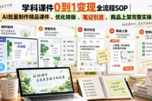 学科课件0到1变现全流程SOP｜AI批量制作精品课件、优化排版、笔记引流、商品上架完整实操​