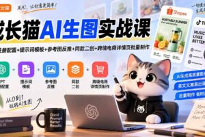 （20482期）成长猫AI生图实战课｜GPT注册配置+提示词模板+参考图反推+同款二创+跨境电商详情页批量制作