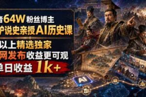 抖音64W粉丝博主大驴说史亲授AI历史课,可以上精选独家,全网发布收益更可观,单日收益1k+(更新)