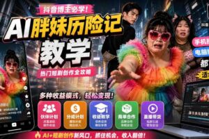 抖音博主的AI胖妹历险记教学,伙伴计划+分成计划+收徒+商单等多种收益,适合新手,手机电脑都可以操作