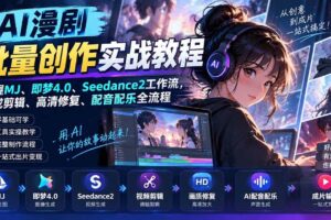 （20488期）AI漫剧批量创作实战教程：掌握MJ、即梦4.0、Seedance2工作流，完成剪辑、高清修复、配音配乐全流程