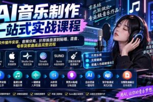 (20490期)AI音乐制作一站式实战课程:从软件插件安装、音频分离、扒带换音源到贴唱、混音、母带及歌曲成品完整流程