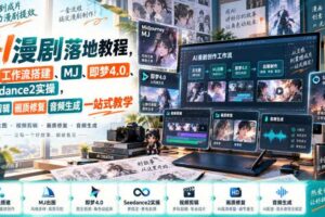 AI漫剧落地教程，涵盖工作流搭建、MJ、即梦4.0、Seedance2实操，视频剪辑画质修复音频生成一站式教学