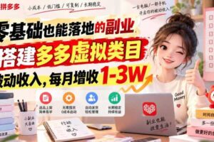 零基础也能落地的副业,搭建多多虚拟类目被动收入,每月增收1-3W【揭秘】