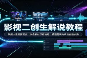 影视二创解说教程:掌握文案画面配音,学会素材下载转码,精通剪辑与声音克隆实操