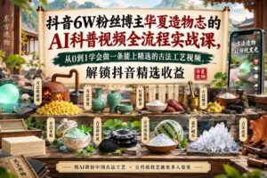 抖音6W粉丝博主华夏造物志的AI科普视频全流程实战课,从0到1学会做一条能上精选的古法工艺视频,解锁抖音精选收益