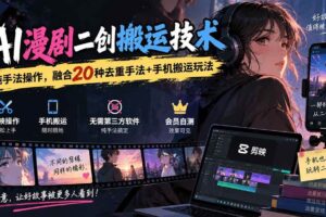 (20551期)AI漫剧二创搬运技术,纯手法操作,融合20种去重手法++手机搬运玩法