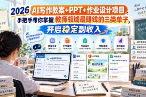 2026 AI写作教案+PPT+作业设计项目,手把手带你掌握教师领域最賺钱的三类单子,开启稳定副收入