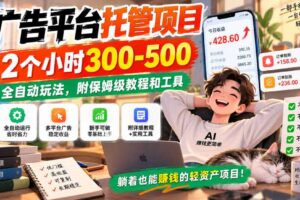 广告平台托管项目,2个小时300-500,全自动玩法,附保姆级教程和工具,小白照着就能做【揭秘】