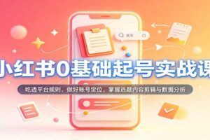 小红书0基础起号实战课:吃透平台规则,做好账号定位,掌握选题内容剪辑与数据分析