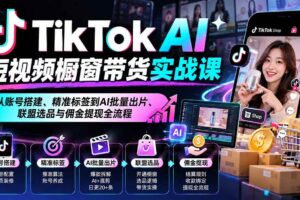 (20725期)TikTok AI短视频橱窗带货实战课:从账号搭建、精准标签到AI批量出片、联盟选品与佣金提现全流程