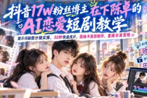 抖音17W粉丝博主在下陈卓的AI恋爱短剧教学，提示词融图分镜实操，30秒快速成片，低抽卡高效制作，直接分发变现