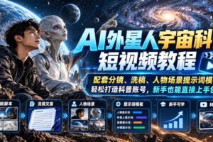 AI外星人宇宙科普短视频教程,配套分镜、洗稿、人物场景提示词模板,轻松打造科普账号,新手也能直接上手创作
