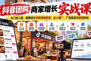(20813期)抖音团购商家增长实战课:从门店入驻、套餐设计到短视频获客、达人推广、广告投流与核销转化
