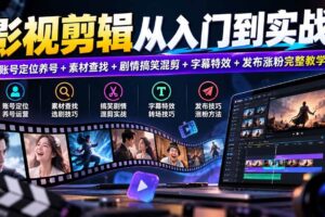 (20812期)影视剪辑从入门到实战:账号定位养号+素材查找+剧情搞笑混剪+字幕特效+发布涨粉完整教学