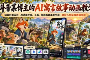 抖音某博主的AI寓言故事动画教学,涵盖封面设计、AI动画生成、工具、低成本薅羊毛生成,轻松入局蓝海赛道变现