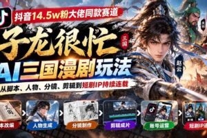 (20818期)抖音14.5w粉大佬同款赛道「子龙很忙」AI三国漫剧玩法:从脚本、人物、分镜、剪辑到短剧IP持续连载