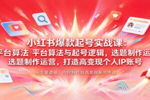 小红书爆款起号实战课：平台算法与起号逻辑，选题制作运营，打造高变现个人IP账号