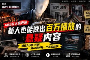 抖音8W粉丝博主的AI纪实大案还原教学，新人也能做出百W播放的悬疑内容，抓住AI风口红利，用AI讲好每一个真实故事