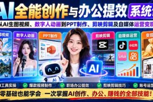 （20885期）AI全能创作与办公提效系统课：从AI生图视频、数字人动画到PPT制作、剪映剪辑及自媒体运营变现