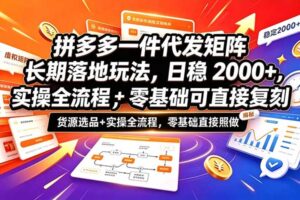 拼多多一件代发矩阵长期落地玩法，日稳2000+，选品货源+实操全流程，零基础可直接复刻
