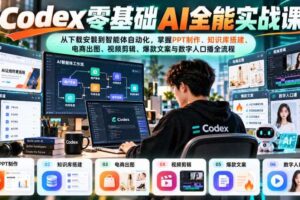 Codex零基础AI全能实战课：从下载安装到智能体自动化，掌握知识库搭建、电商出图、视频剪辑、爆款文案与数字人口播全流程