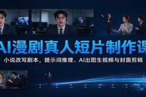 AI漫剧真人短片制作课：小说改写剧本，提示词推理、AI出图生视频与封面剪辑