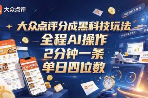 （21013期）大众点评分成全网独家玩法，AI 全自动出内容，2 分钟一条，小白可冲单日四位数