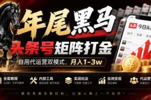 【年尾黑马】头条号矩阵打金，自用代运营双模式，月入1-3w，附全套教程及内部工具【揭秘】