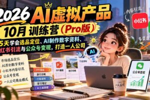 （21054期）2026AI虚拟产品10月训练营（Pro版）：15天学会选品定位、AI制作数字资料、小红书引流与公众号变现，打造一人公司