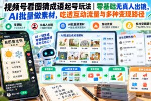视频号看图猜成语起号玩法｜零基础无真人出镜，AI批量做素材，吃透互动流量与多种变现路径