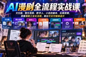 AI漫剧全流程实战课，文生图、图生视频、数字人、小说改剧本、后期剪辑，掌握漫剧工业化流程，做出可交付接单成片