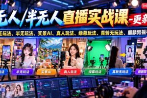 (21072期)无人/半无人直播实战课-10月20更新:纯无玩法、半无玩法、实景AI、真人玩法、绿幕玩法、真转无玩法、麒麟臂摇手等