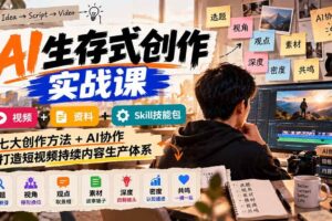 （21081期）AI生存式创作实战课：视频+资料+Skill技能包，七大创作方法+AI协作，打造短视频持续内容生产体系
